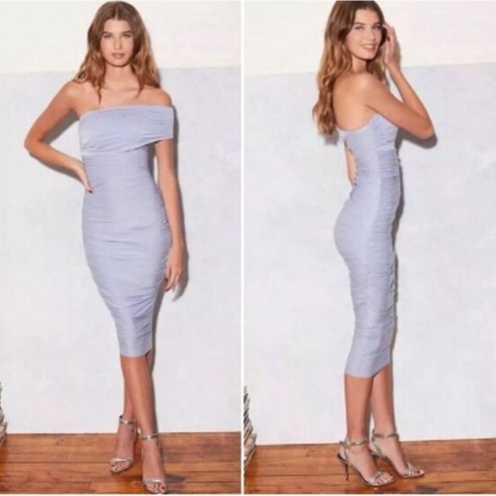 Fleur du Mal Strapless Ruched Light Purple / Blue Dress